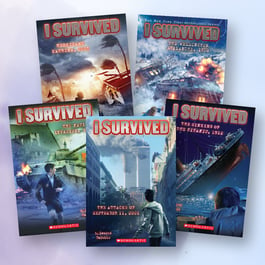 5 book collage of "I Survived" book series